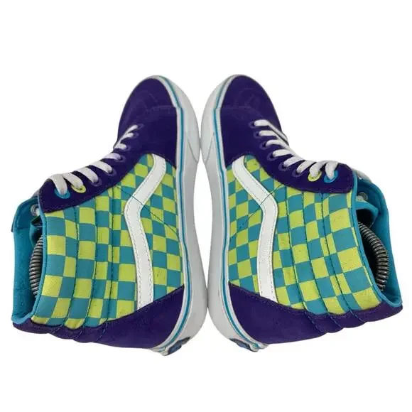 Vans Women’s Sk8 Hi Checkerboard Skate Shoes Violet/Cyan Size 7.5 - Picture 5 of 8